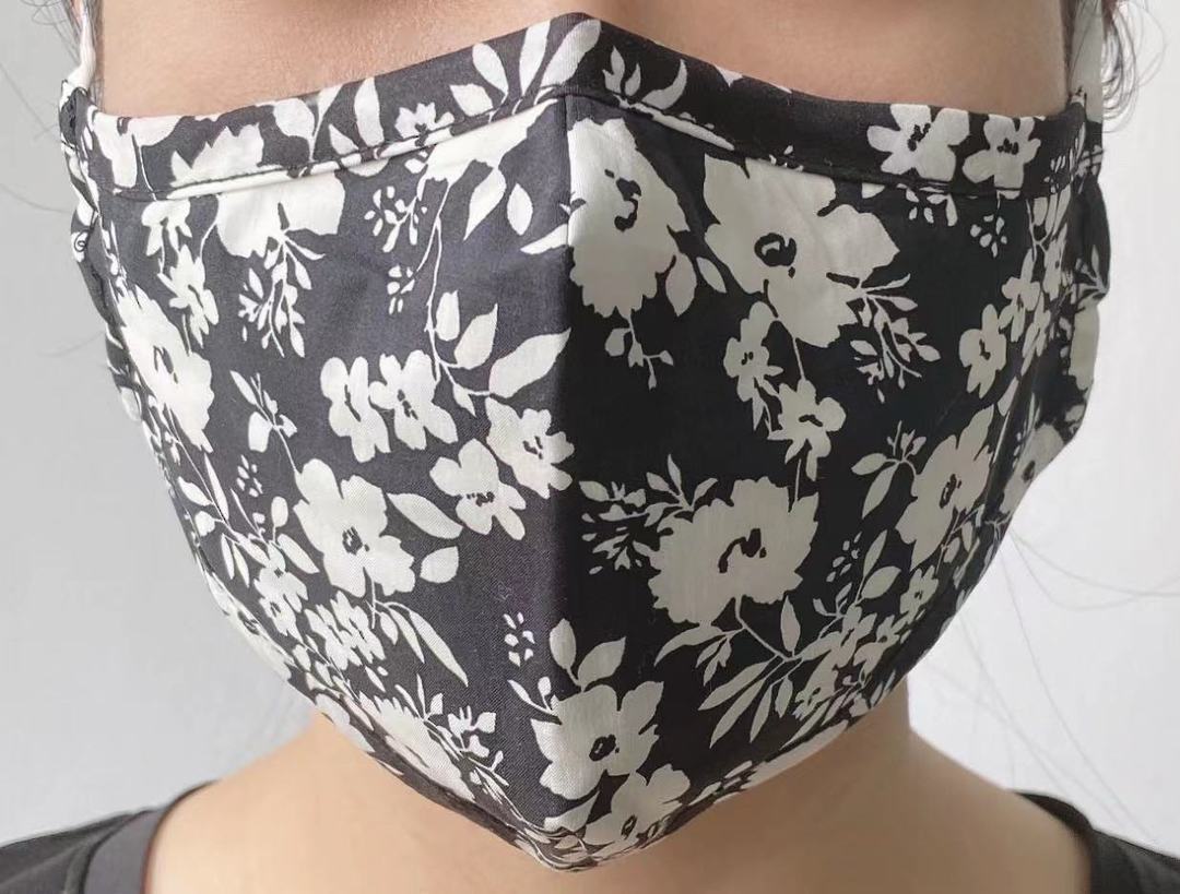 Face mask floral black - 100% cotton fabric. Code: HS/MASK/FLO/BLK. image 0